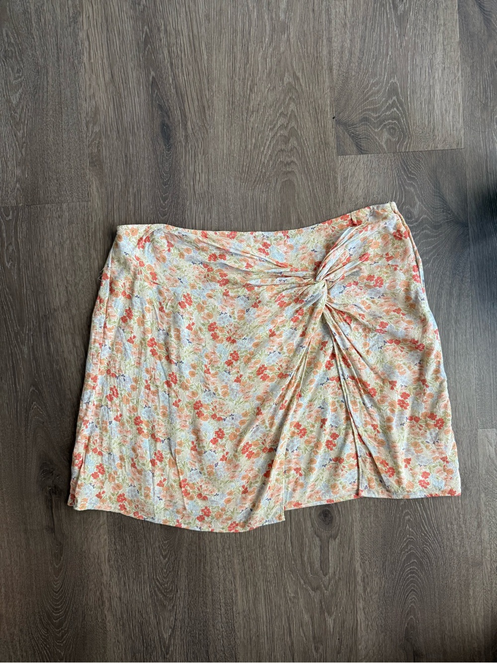 Blue Rain Floral Patterned Linen Mini Skirt